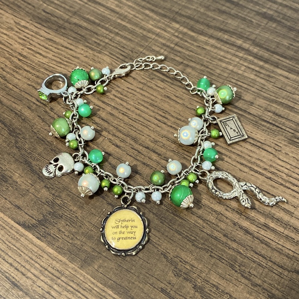 “Slitherin” Silver Tone Charm Bracelet